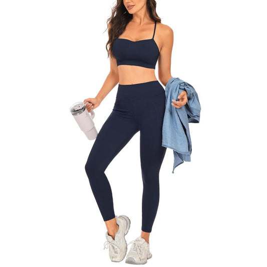 Legging Feminina Cintura Alta com Bolsos Laterais – Não Transparente para Yoga, Academia e Corrida