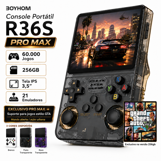 R36S Console Portátil + de 15.000 Jogos - 64g Linux Tela IPS 3.5 Polegadas