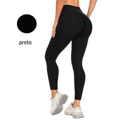 Legging Feminina Cintura Alta com Bolsos Laterais – Não Transparente para Yoga, Academia e Corrida